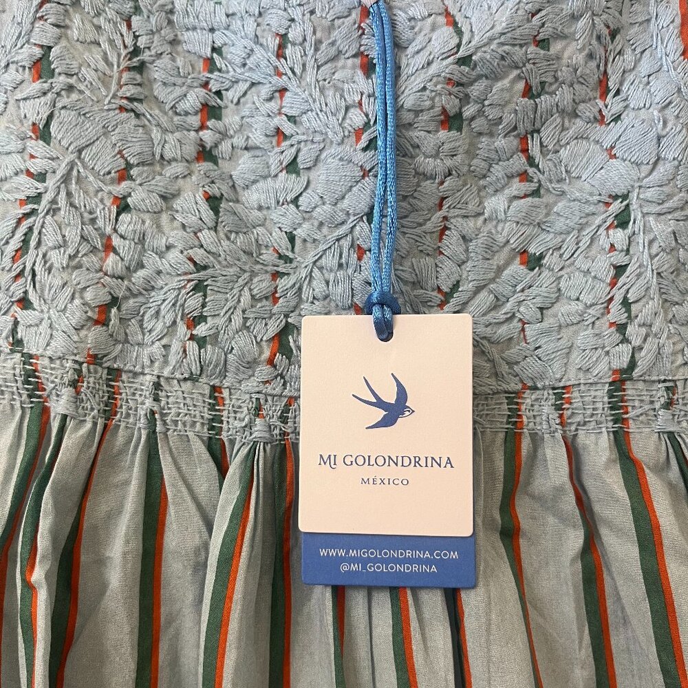 Mi Golondrina Oaxaca Embroidery Dress Light Blue with Stripes NWT - Picture 6 of 16